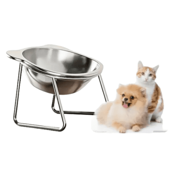 Elevated Slanted Pet Feeding Bowl Neck Protection Non Slip Base Metal Food Water Feeder Tray