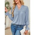 thumbnail image 6 of Corabera Pleated Blouses for Women Dressy Casual Long Sleeve Shirts Fall Ruffle Sleeve Tops for Women Flowy Bohemian Clothes Blue L, 6 of 7