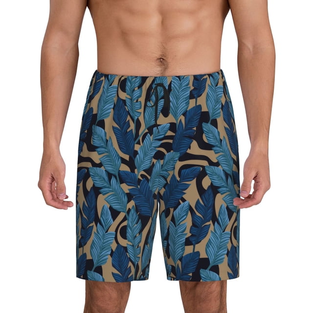 Fotbe Blue Leaves A Pantalones Cortos de Pijama para Hombre, Ropa de Dormir, Pantalones de Pijama Cortos para Hombre-XX-Large