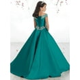 thumbnail image 2 of ETHAN Girls Satin Off The Shoulder for Pageant Dresses Long Princess Birthday Formal Party Ball Gowns with Pockets Blue Size 14, 2 of 7