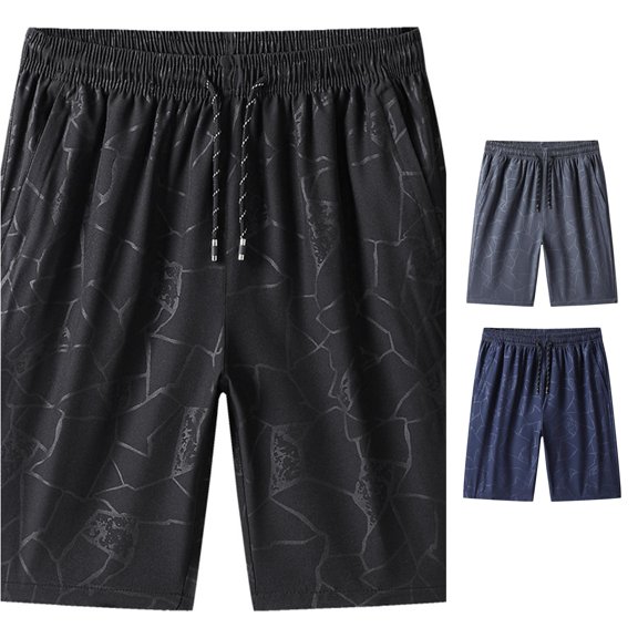 Trendfront Mens Geometric Print Lounge Shorts Elastic Drawstring Waist Knee Length Casual Pajama Bottoms