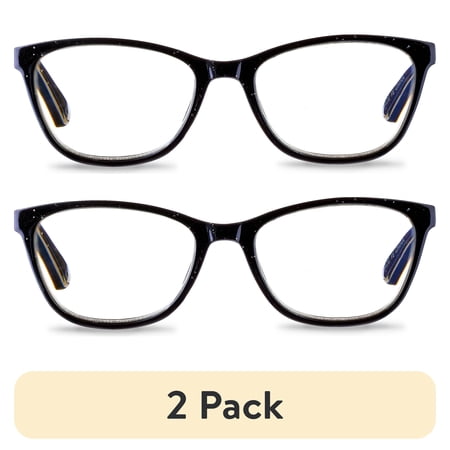 (2 pack) Equate Women's Kaia Bluelight Cateye Reading Glasses with Case, Black Speckled, +2.50