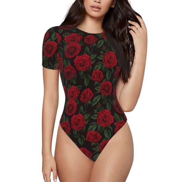Balery Rose Body de cuello redondo de manga corta para mujer Tops de manga corta Tops básicos-Medium
