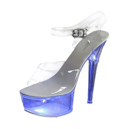 

Noarlalf Sandals for Women Dressy Summer Transparent High Heeled Shoes with Colorful Lights for Women 15Cm Womens Sandals