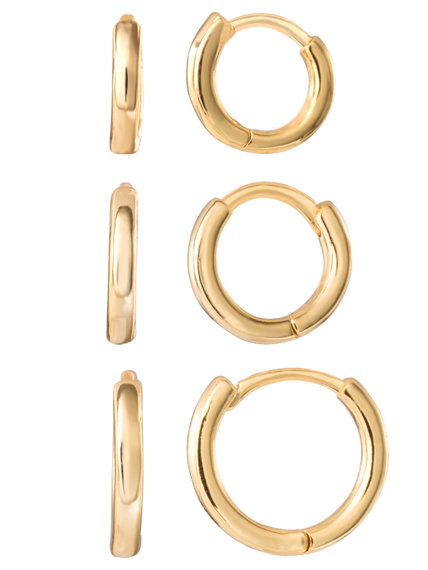 Believe by Brilliance Women's Brass 14kt Gold Flash Plated Graduated Polished Hoop Set