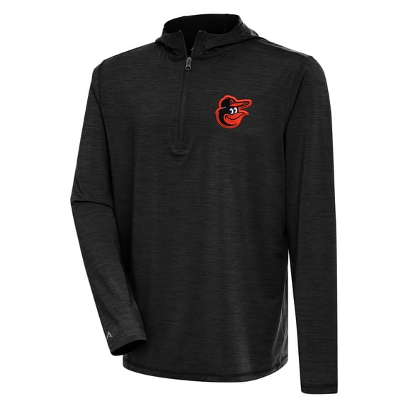 Men's Antigua Heather Black Baltimore Orioles Tidy Quarter-Zip Hoodie