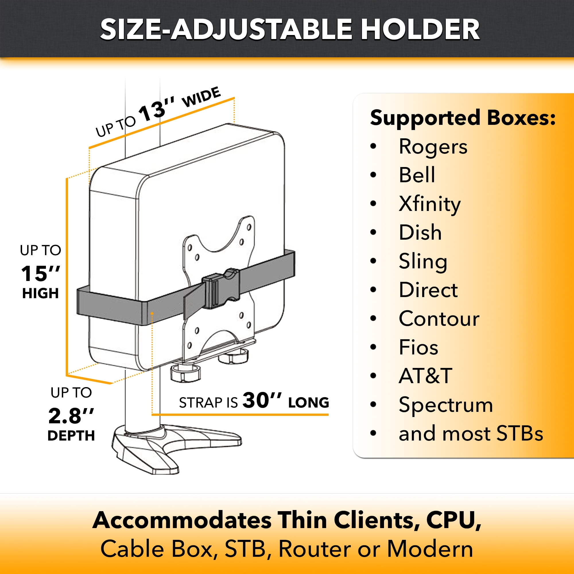 CondoMounts Wall Mount for Console, TV, Cable Box, Router | Adjustable 0.7"-2.8", 11lbs, Black