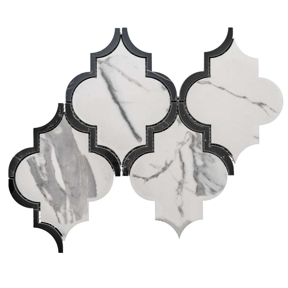 The Tile Life Stately Lantern 9" x 14" Calacatta Polished Porcelain Mosaic Tile, 1 Sheet