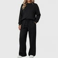 thumbnail image 2 of Women's Round Neck Sweatshirt Wide Leg Sweatpants Casual Suit Sportswear Set, for Winter Lounge and Sports Activities,Black,M, 2 of 7