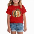 thumbnail image 2 of KPOPLK Girls Halloween Pumpkin Shirt Fall Winter Ghost Graphic Print Short Sleeve T-Shirt Kids Top Size 7-8 Years,Red, 2 of 4