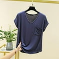 thumbnail image 2 of Lumtrix Pajama Tops Women Cap Short Sleeve Loose Fit Sleep Shirts Summer Casual Lightweight Breathable Lounge Blouse Dark Blue L, 2 of 3