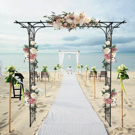 Seizeen Garden Arch Arbor Trellis, Iron Flat Roof Arbors and Arches, 85’’H Plant Climbing Frame, Trellis for Climbing Plants Outdoor, Wedding Arch Party Decor
