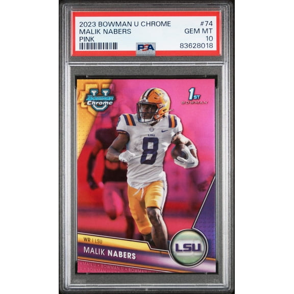 Graded 2023 Topps Bowman U Chrome Malik Nabers #74 Pink Rookie RC Football Card PSA 10 Gem Mint