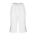 thumbnail image 5 of White Women's Plus Size Pants, Women'S Cotton And Linen Pocket Elastic Casual Pants Women'S Pants Five Quarter Pants,Women's Plus Size Pants L, 5 of 5