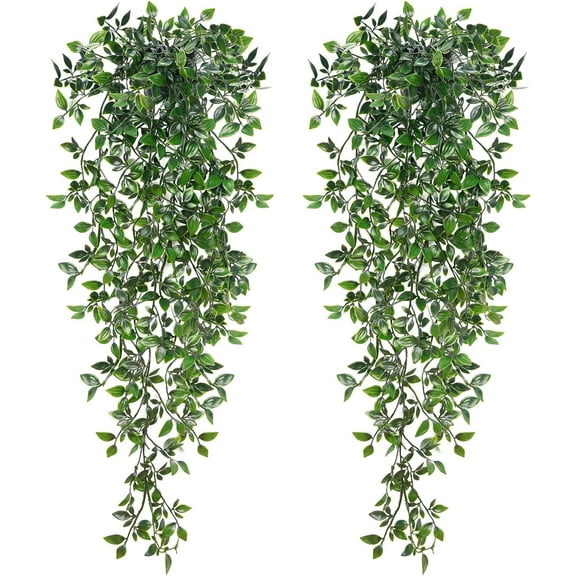 Fake Hanging Plants, 2pcs Artificial Hanging Potted Plant, Faux Mandala Vines Hanging Plant Greenery for Wall Shelf Home Living Room Indoor Outdoor Decor