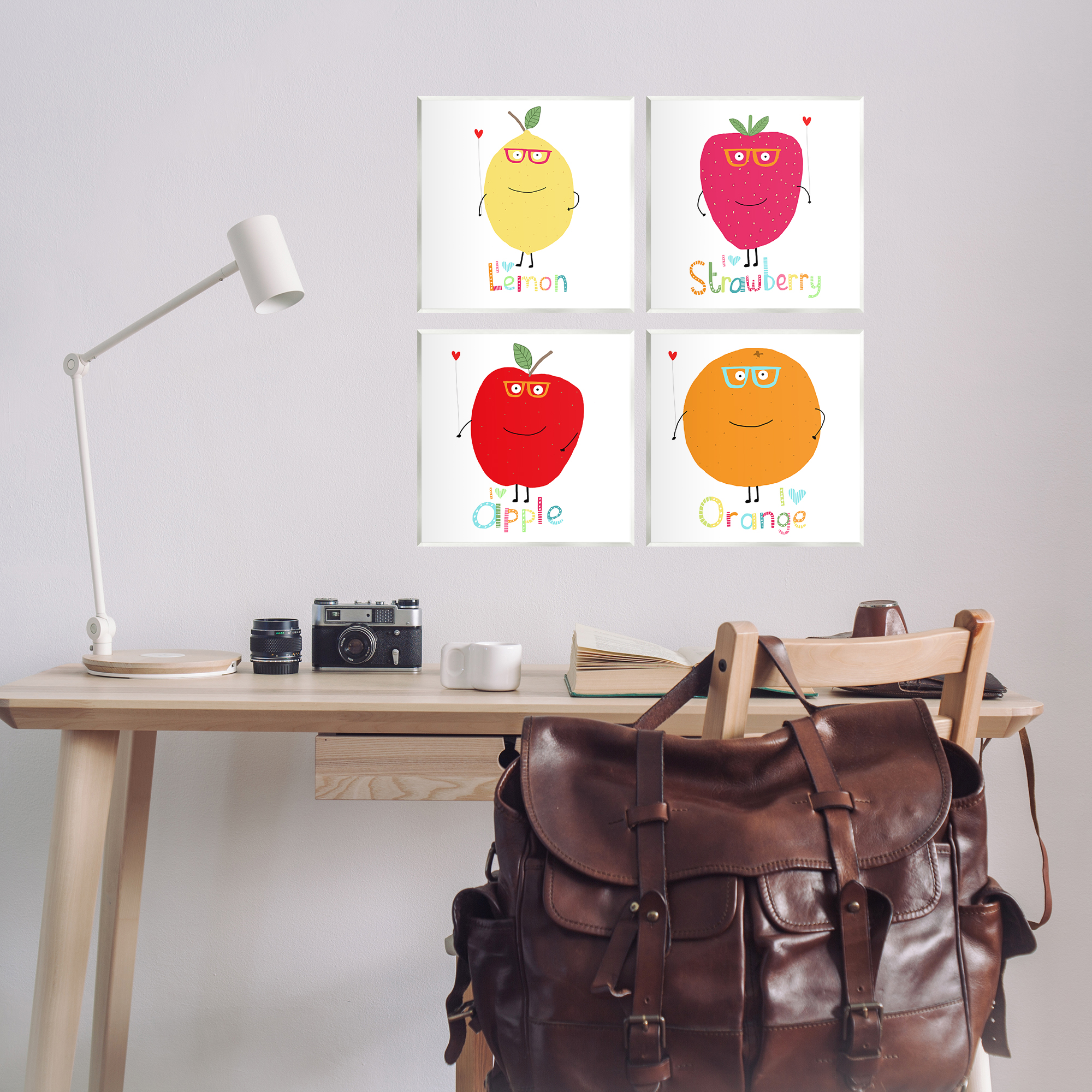 Stupell Industries Whimsical Hipster Fruits Food & Beverage Painting Unframed Art Print Wall Art, 12 x 12, Set of 4