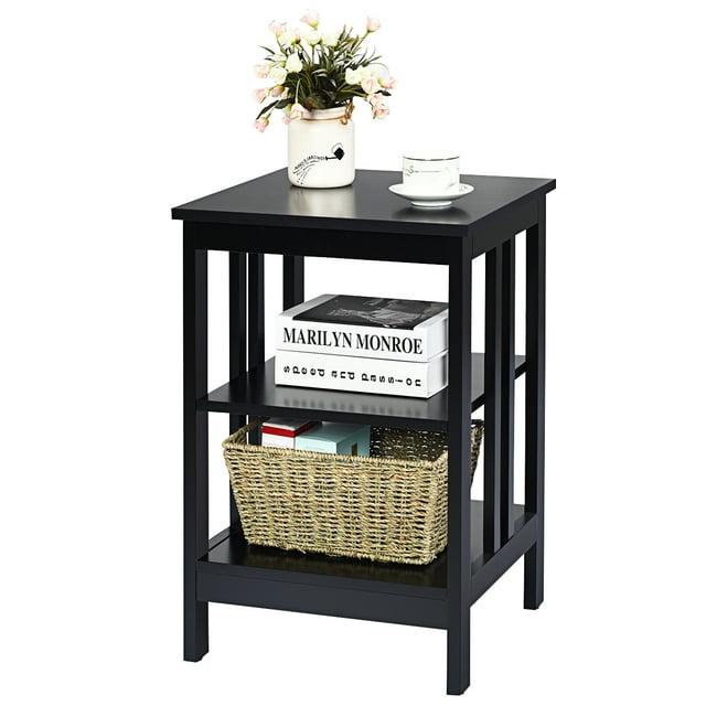 Patiojoy 3-tier Side Table Nightstand Sofa End Table Storage Display Shelf Black