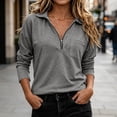thumbnail image 5 of Half-Zip Sweatshirt for Women Zaewscy Women Lapel Collar Solid Color Zipper Pocket Top Pullover Coat Sweatshirt Gray M, 5 of 7