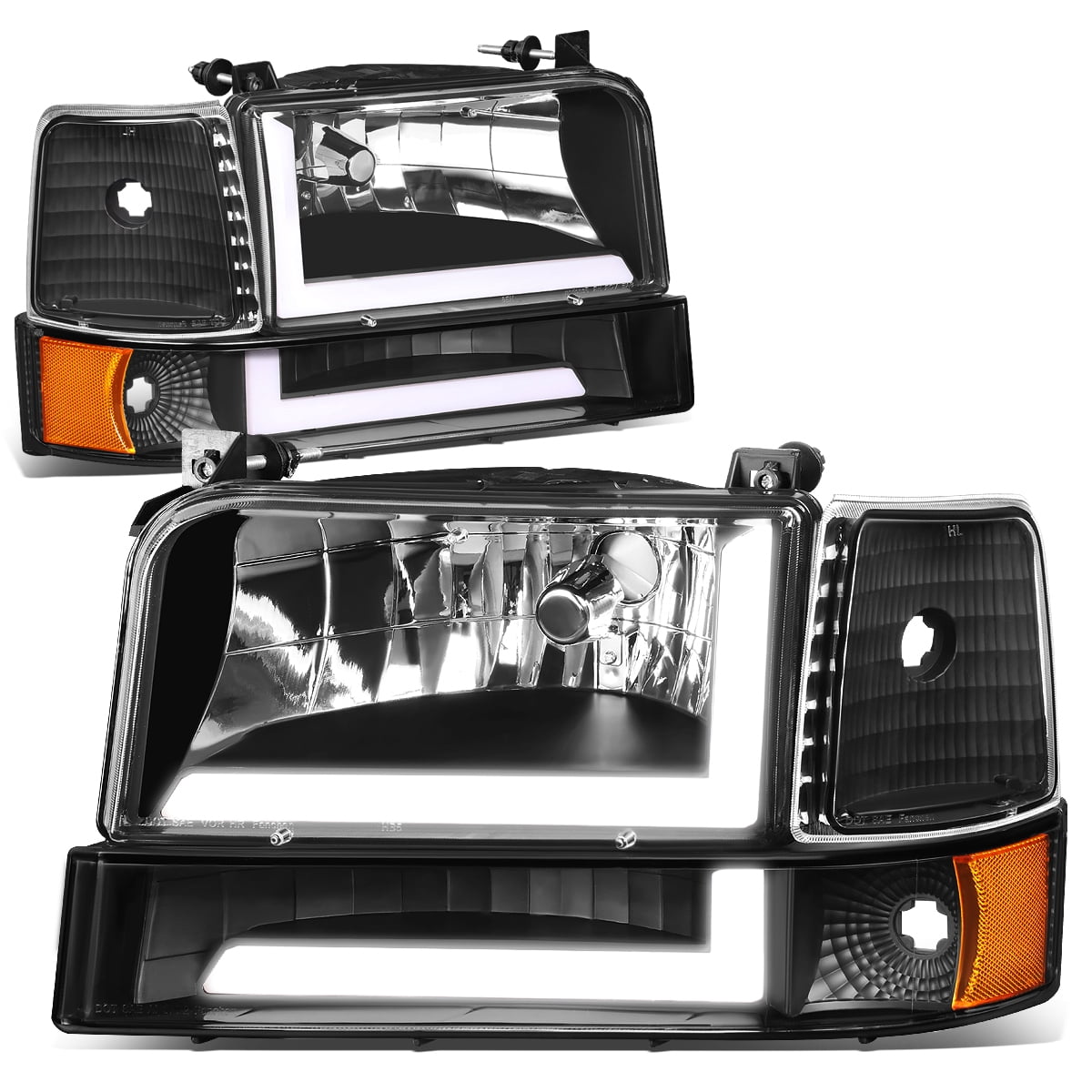 LED DRL Headlight Lamps for Ford F150 F250 F350 Bronco 87-91 Black