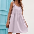 thumbnail image 2 of IROINNID Women's Sleeveless Solid Color Sundress Summer New Casual Bandage Doll Cotton And Linen Dress Round Neckline Knee-Length Dress, 2 of 9