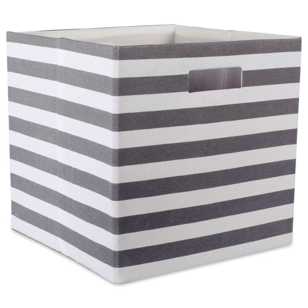 13" Gray and White Striped Cube Storage Bin