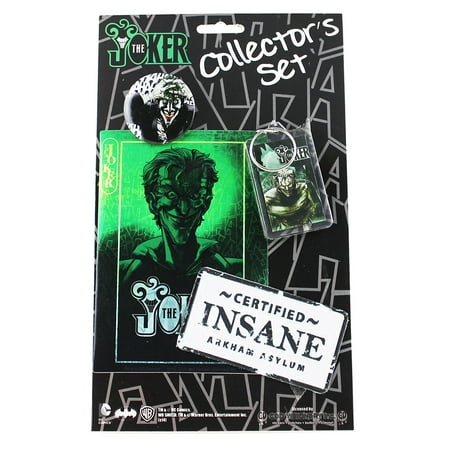 Joke Keychain - BATMAN JOKER, Limited Edition Collector's Set - Officially Licensed DC COMICS Originals, Includes, Button, Sticker/Decal, Keychain, & Patch