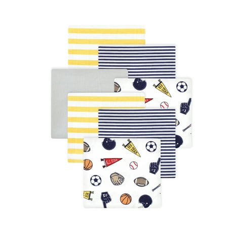 Little Treasure Hudson Baby Boys Cotton Poly Flannel Receiving Blankets 7-Pack, Blue Sports Fan, 30x30 inches