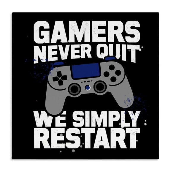 Stupell Industries Gamers Never Quit Phrase Quotes and Sayings Painting Wrapped Canvas Canvas Art Print Wall Art, 17 x 17