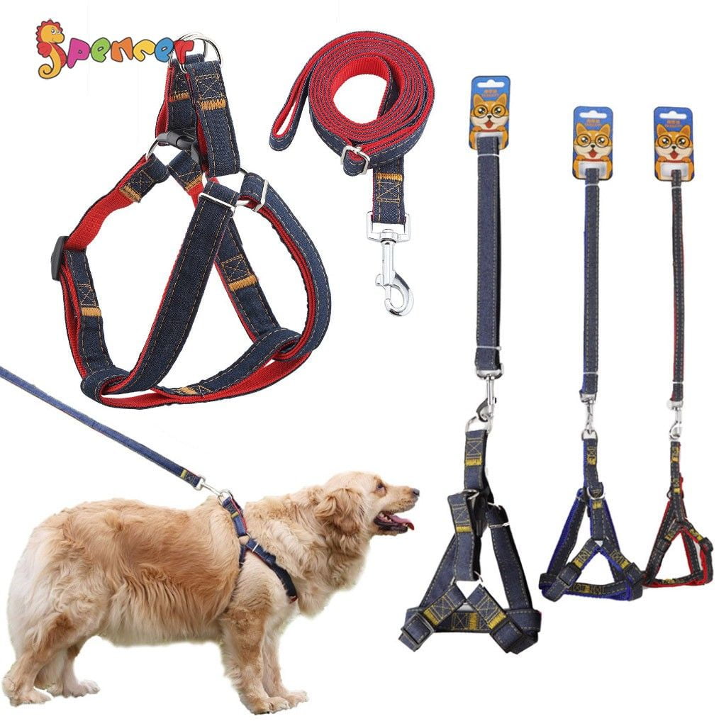 Dog Harness and Leash Set Adjustable Dog Harnesses Denim Rope Leash for Small Medium Dogs Durable Pet Vest 