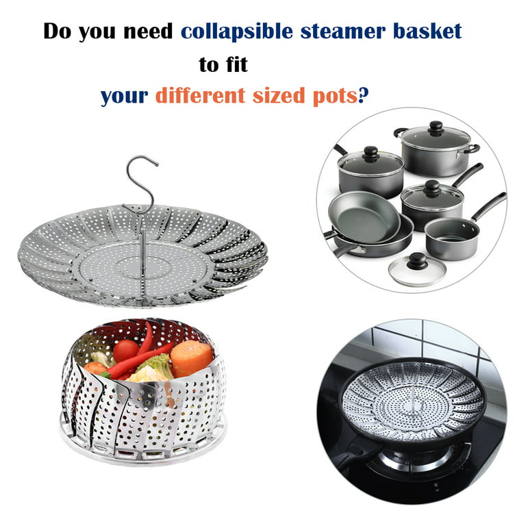 Stainless Steel Steamer Basket, Vegetable Steamer Basket for Instant Pot,  Insert for Veggie/Seafood Cooking/Boiled Eggs with Safety Tool - Adjustable  Sizes to fit Various Pots (5.1 to 9.5) 