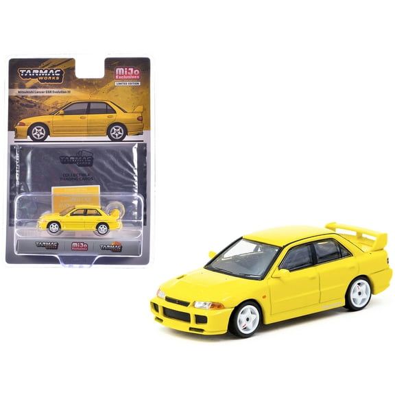 Mitsubishi Lancer GSR Evolution III RHD Yellow with Tarmac Cards "Global64" Series 1/64 Diecast Model by Tarmac Works