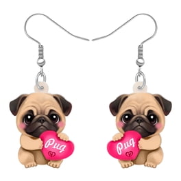 Christmas Pug Dog Acrylic Earrings - Dangle Drop Anime Puppy Jewelry Gift For Women, Girls, Pug Lovers
