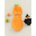thumbnail image 4 of Newborn Infant Boys Girls Halloween Outfits Unisex Baby Pumpkin Jumpsuit Clothes Set 2pcs Romper + Hat, 4 of 7