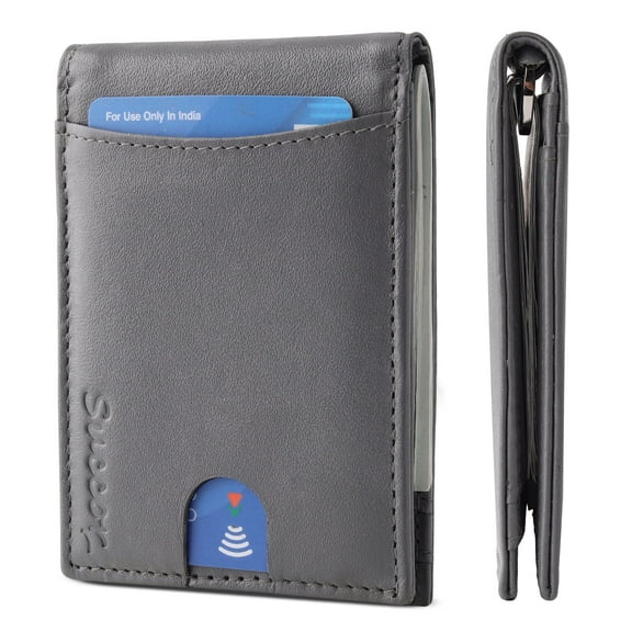 Succor RFID Blocking Genuine Leather Minimalist & Slim Money Clip Wallet for Men's with Card Holder & Elite Finishing (Grey)