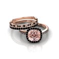 thumbnail image 2 of 2.50 Carat Morganite And Black Diamond Moissanite Halo Trio Ring Set 925 Sterling Silver With 18k Rose Gold Plating, 2 of 5