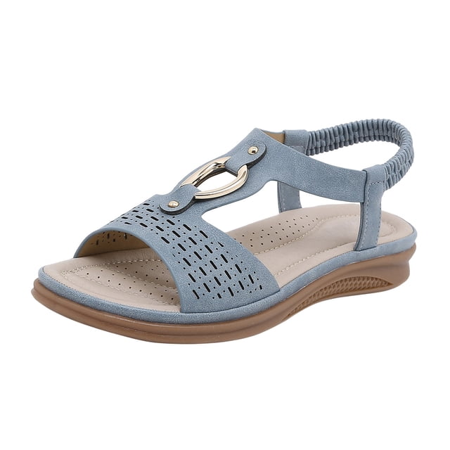 XIAQUJ Sandales Élastiques à Bout Ouvert d'Été pour Femmes, Sandales Compensées Rétro Légères, Sandales pour Femmes 2024 Bleu Marine 9