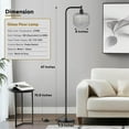 thumbnail image 4 of Glass Floor Lamp for Living Room, Modern Standing Lamp with Ribbed Grey Glass Lampshade Pedal Switch, 67” Tall Lamp for Bedroom Study Room, Black (2700K LED Bulb Included), 4 of 14