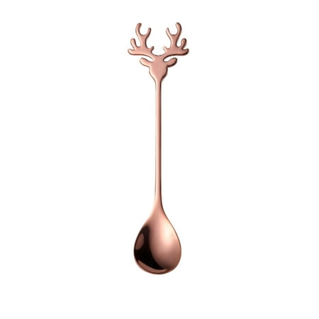 

JingChun 1Pc Espresso Stirring Spoon Stainless Steel Reindeer Antler Spoon 5.51inch Tiny Spoon for Christmas Gift Coffee Teaspoon Dessert Sugar Mixing