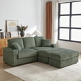 thumbnail image 2 of 84 Inch Modern Minimalist 3-Seater Sofa with Deep Seat, Corduroy Convertible Sectional Sofa Couch with 3 Back Pillows, 2 toss Pillows and 2 Ottoman for Living Room, Office, Small Space, Army Green, 2 of 9