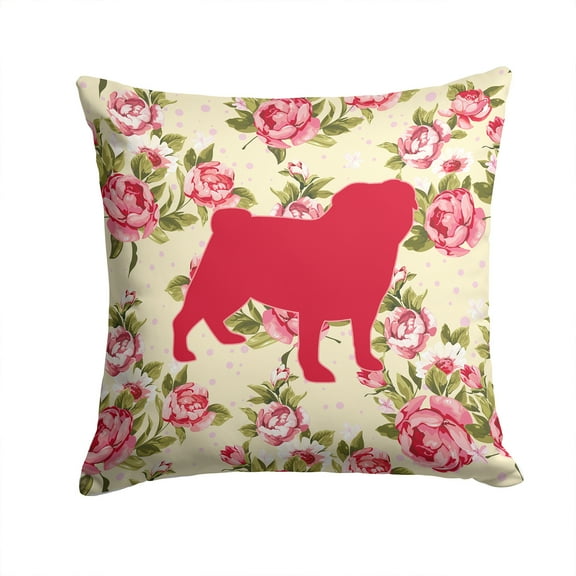 Pug Shabby Chic Yellow Roses Fabric Decorative Pillow