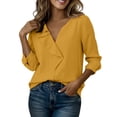 thumbnail image 6 of Khunlpohl 3/4 Sleeves Cotton Linen Tops for Women V Neck Ruffled Solid Color Clothes Casual Business Trendy Dressy Blouses, 6 of 8
