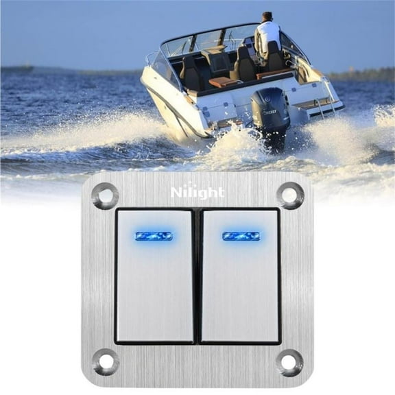 Nilight 2 Gang Rocker Switch Panel 3 Pin on off Pre-Wired Blue LED Waterproof Aluminum for 12V 24V Automotive Car Marine Boat UTV Truck Jeep