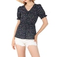 thumbnail image 5 of Allegra K Women's Faux Placket Ruffle Hem Puff Sleeve Button Decor Peplum Top, 5 of 6