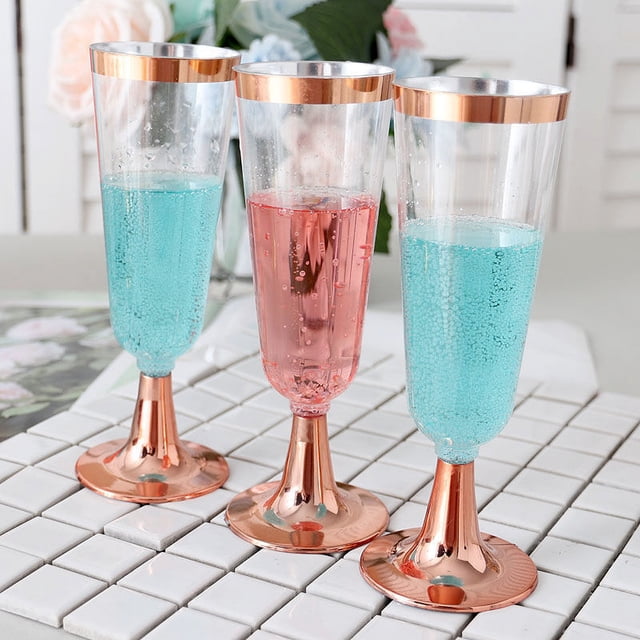 Copa de champán desechable de 150 ml, copa de plástico, copa de vino tinto dorada, copa de helado, oro rosa