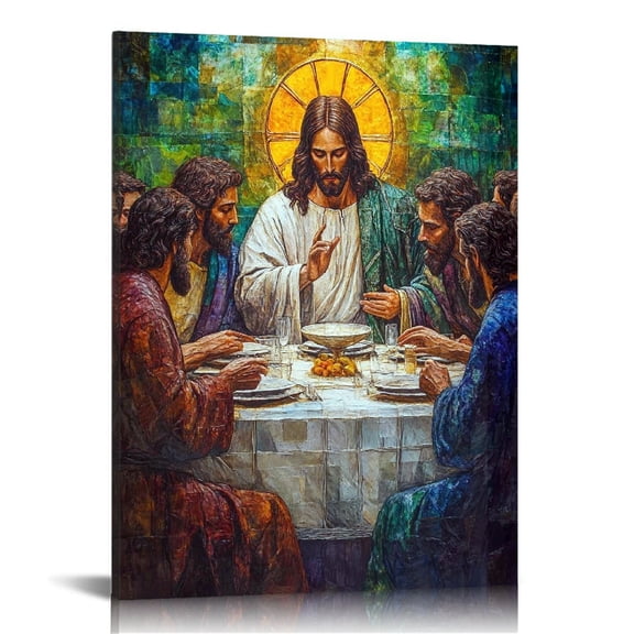 Vintage Jesus Last Supper Canvas Wall Art Print , Christian Pictures Canvas Print Posters Wall Decor, Religious Christian Gifts Wall Art Home Decor for Church Living Room Dining Room Decor Framed 