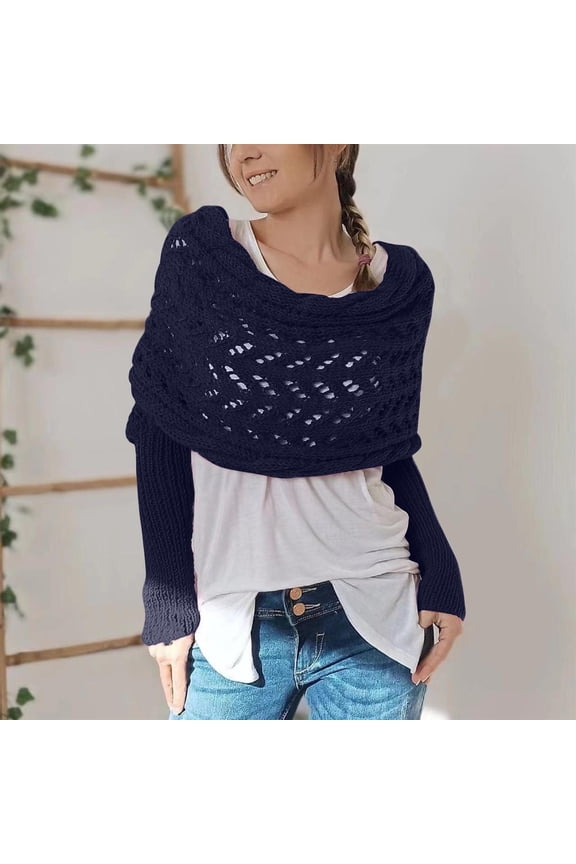 2025 Clearance Under 10 Dollars, Scarf with Sleeves for Women, Knitted Cable Sweater Scarf Wrap Shrugs Crochet Knitted Double Sleeve Scarf Wrap, Women's Cold Weather Scarves & Wraps, DEU5866