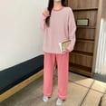 thumbnail image 6 of SuTry Womens Casual Sleepwear Set Soft Cozy Loose Long Sleeve Round Neck Solid Color Pajama Home Loungewear Pajamas for Women Set(Pink#1,2XL), 6 of 6