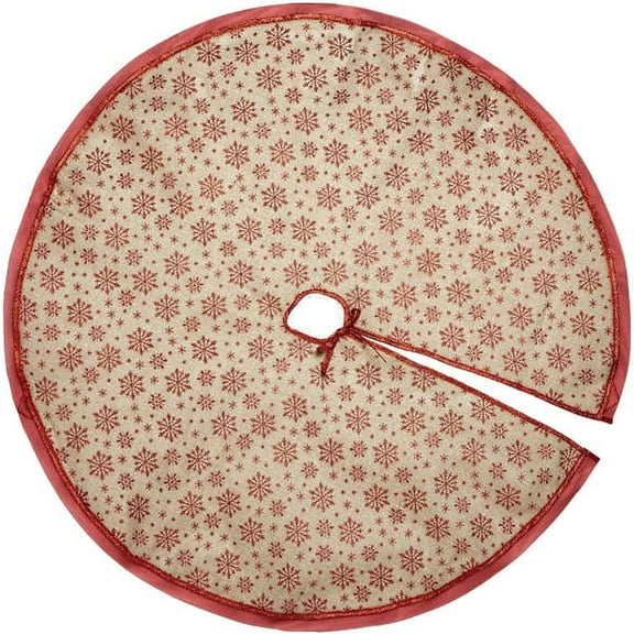 Thick Burlap Fabric with Red Glitter Snowflakes Christmas Holiday Tree Skirt Inch