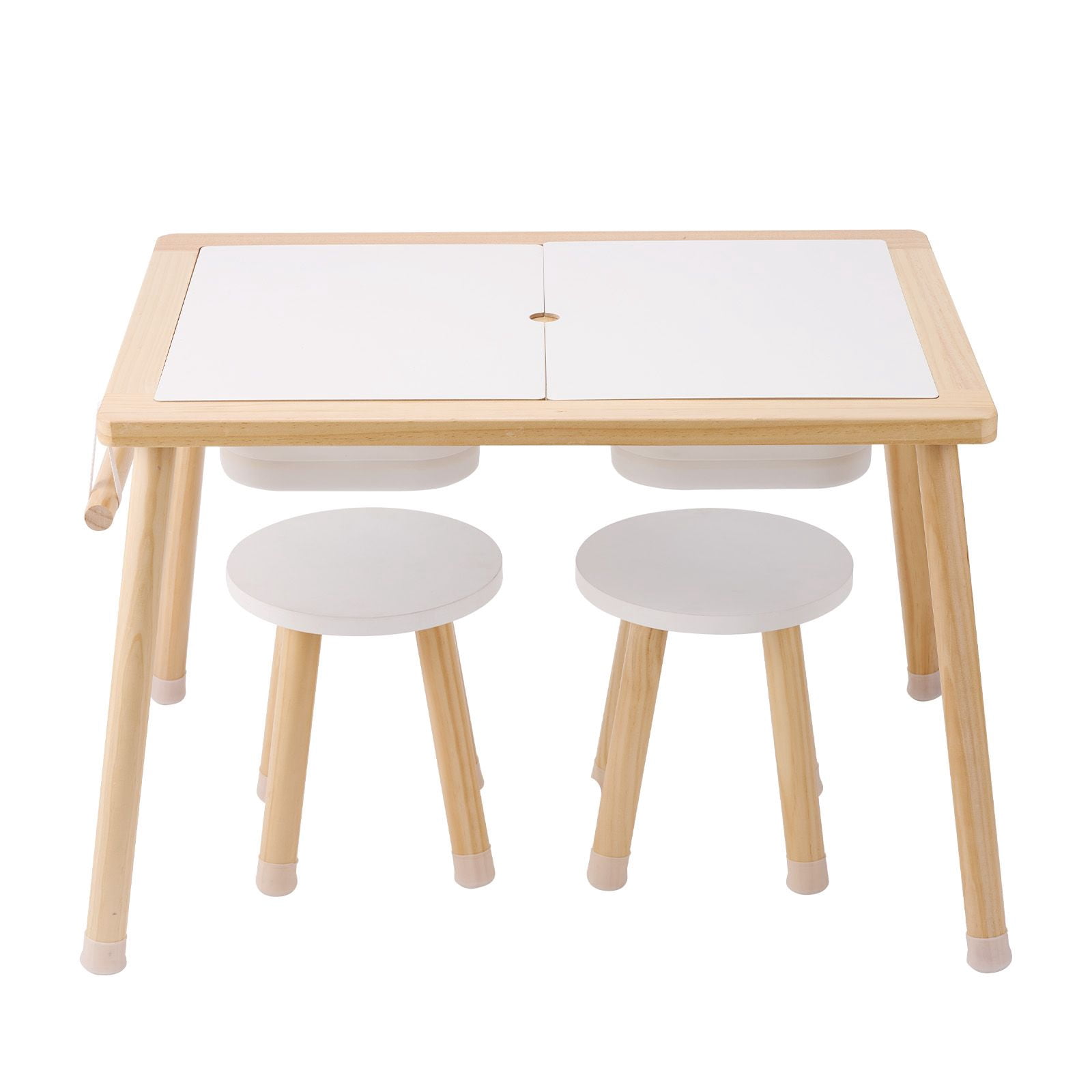 Sensory Table and Chairs Set, Toddlers Activity Table with 2 Stools, 2 Storage Bins & Paper Roll Holder, Indoor/Outdoor Play Sand and Water Table, Wooden Kids Sensory Table Gift for Boys Girls