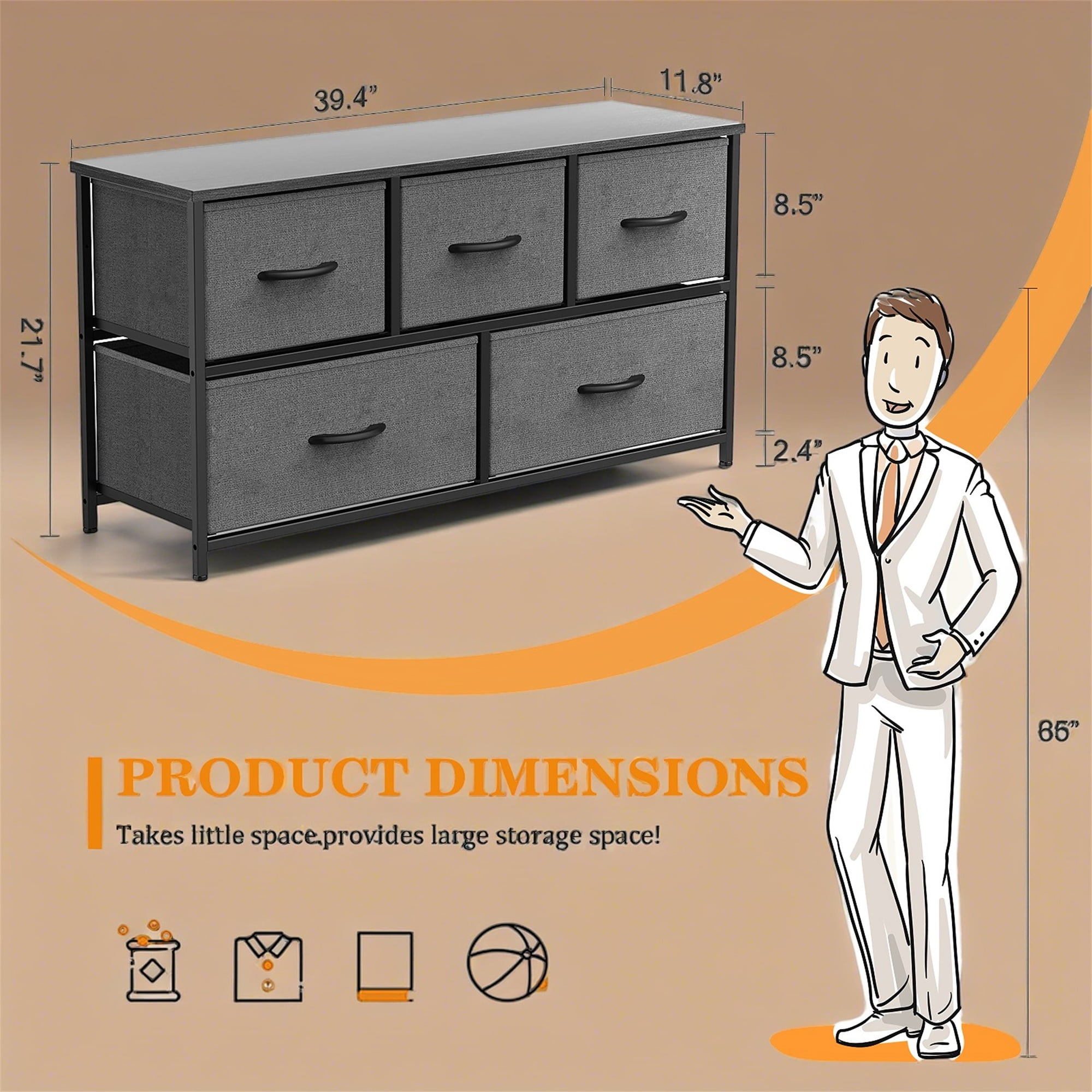 Kadyn Wide Chest of Drawers, Dresser for Bedroom with 5 Drawers, Furniture Storage Tower Unit, Storage Cabinet,Storage Organizer Unit with Fabric Bins for Living Room, Hallway, Gray Kadyn Wide Chest of Drawers, Dresser for Bedroom with 5 Drawers, Furniture Storage Tower Unit, Storage Cabinet,Storage Organizer Unit with Fabric Bins for Living Room, Hallway, Gray